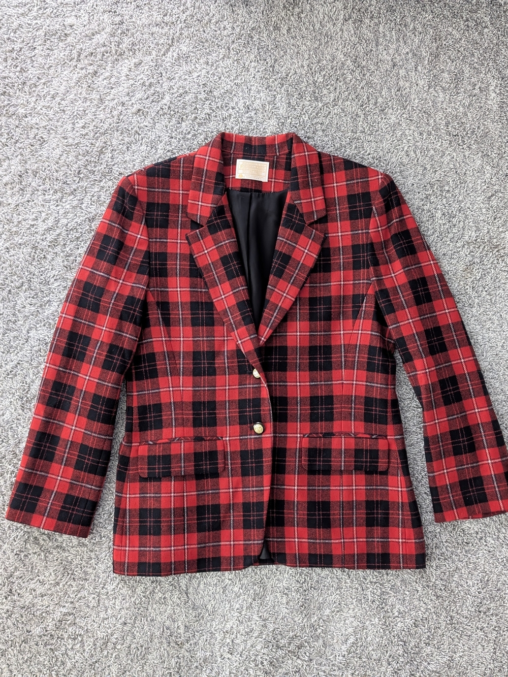 Women's Pendleton Red and Black Plaid Wool Blazer